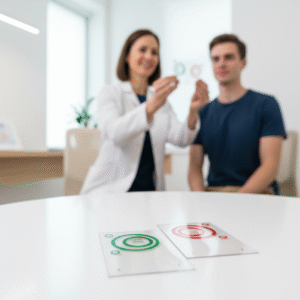 JVECRG Eccentric Circles Red Green 1 Pair Clear